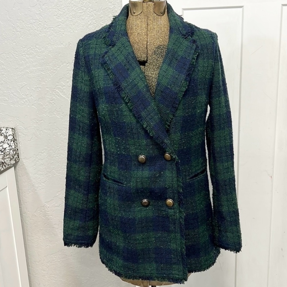 BANANA REPUBLIC PLAID TWEED WOOL BLAZER XS
